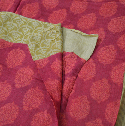 Indian Vintage Sari Pink & Peach Pure Tussar Silk Printed Saree Fabric 5yard Sewing Craft Fabric DressMaking Wrap