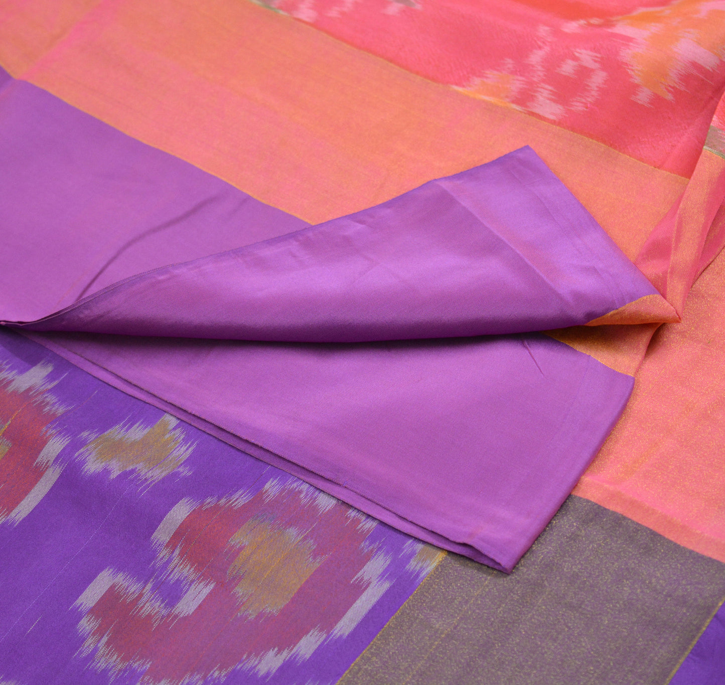 Indian Vintage Purple & Pink Saree Pure Silk Hand Woven Ikat Patola Indian Sari Fabric 5Yard Craft Ethnic Zari Border