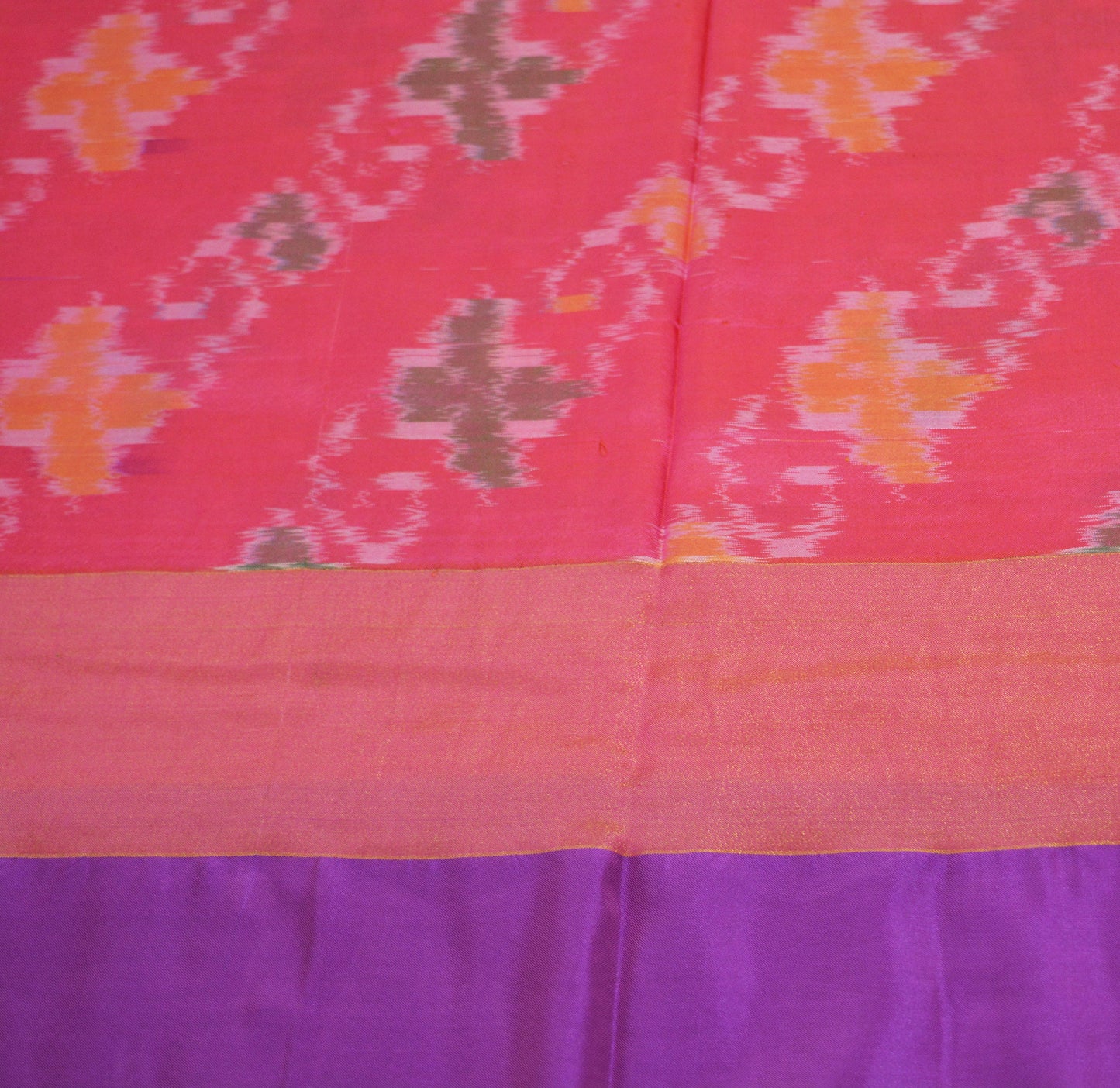 Indian Vintage Purple & Pink Saree Pure Silk Hand Woven Ikat Patola Indian Sari Fabric 5Yard Craft Ethnic Zari Border