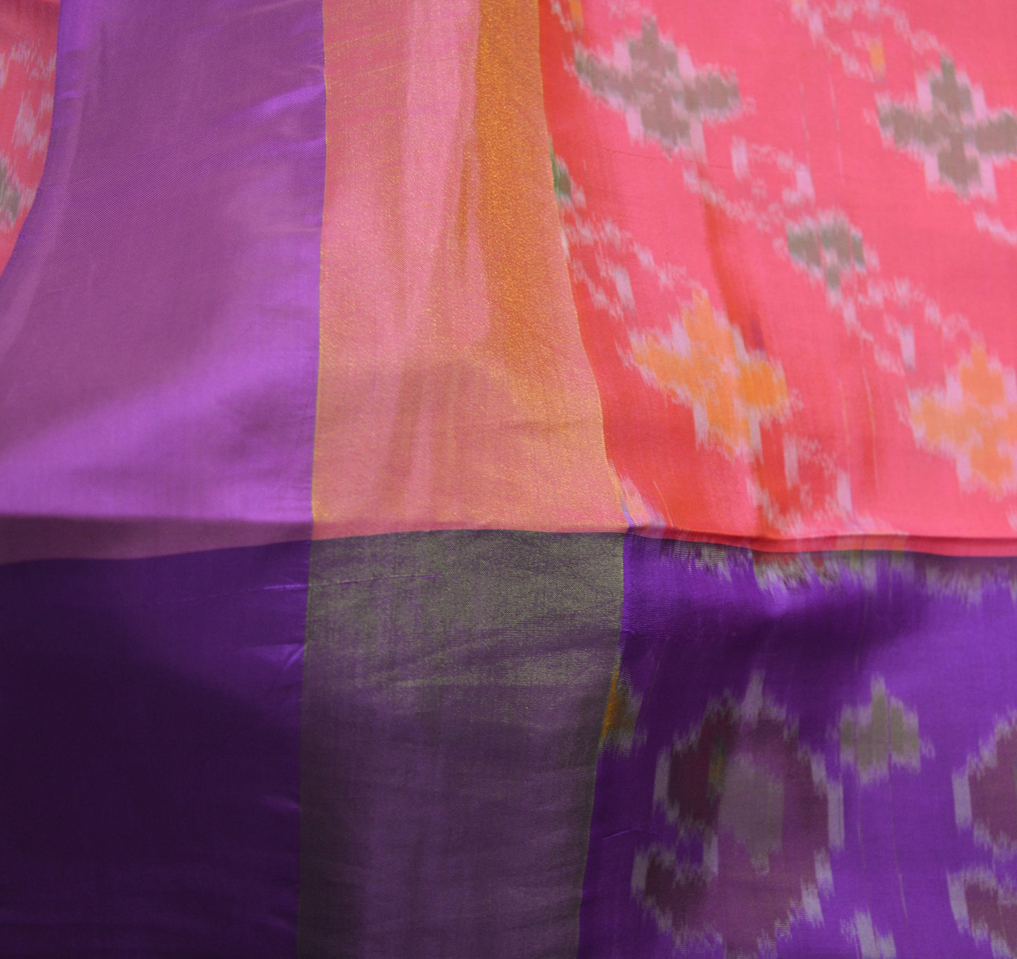 Indian Vintage Purple & Pink Saree Pure Silk Hand Woven Ikat Patola Indian Sari Fabric 5Yard Craft Ethnic Zari Border