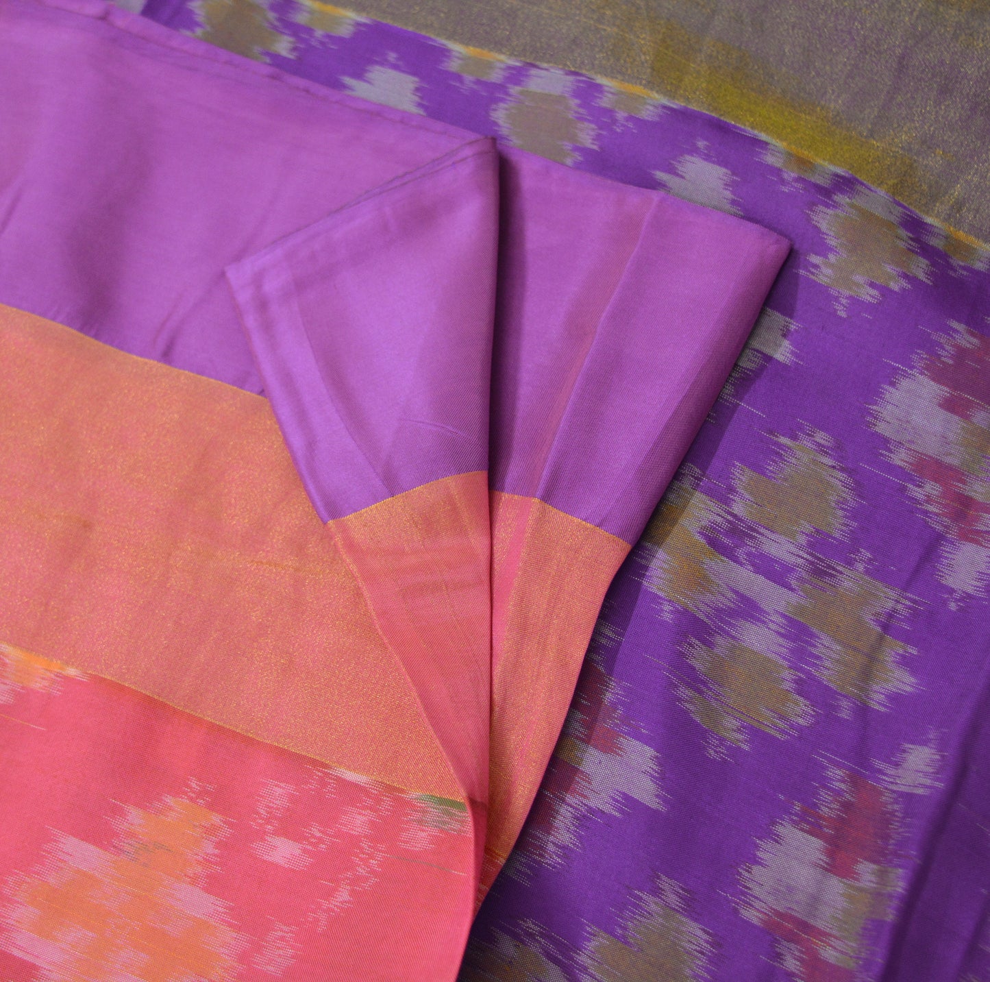 Indian Vintage Purple & Pink Saree Pure Silk Hand Woven Ikat Patola Indian Sari Fabric 5Yard Craft Ethnic Zari Border