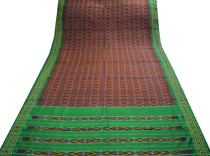 Indian Vintage Green & Maroon Pure Silk Hand Woven Ikat Saree Indian Sari Fabric 5Yard Craft Ethnic Premium Sari Zari