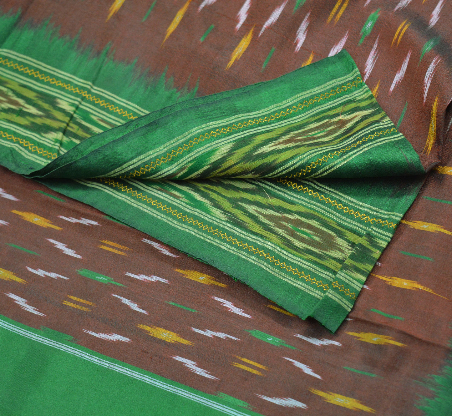 Indian Vintage Green & Maroon Pure Silk Hand Woven Ikat Saree Indian Sari Fabric 5Yard Craft Ethnic Premium Sari Zari