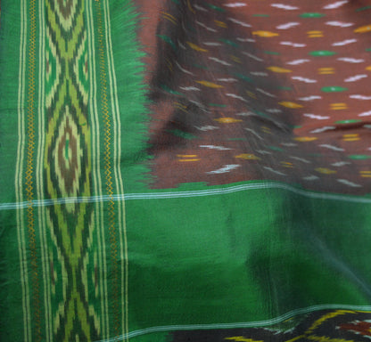 Indian Vintage Green & Maroon Pure Silk Hand Woven Ikat Saree Indian Sari Fabric 5Yard Craft Ethnic Premium Sari Zari