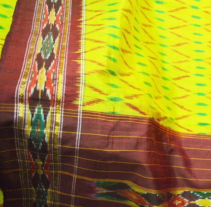 Indian Vintage Yellow & Maroon Pochampally Silk Saree Pure Silk Hand Woven Ikat Patola Indian Sari Fabric 5Yard Craft Ethnic Zari Border