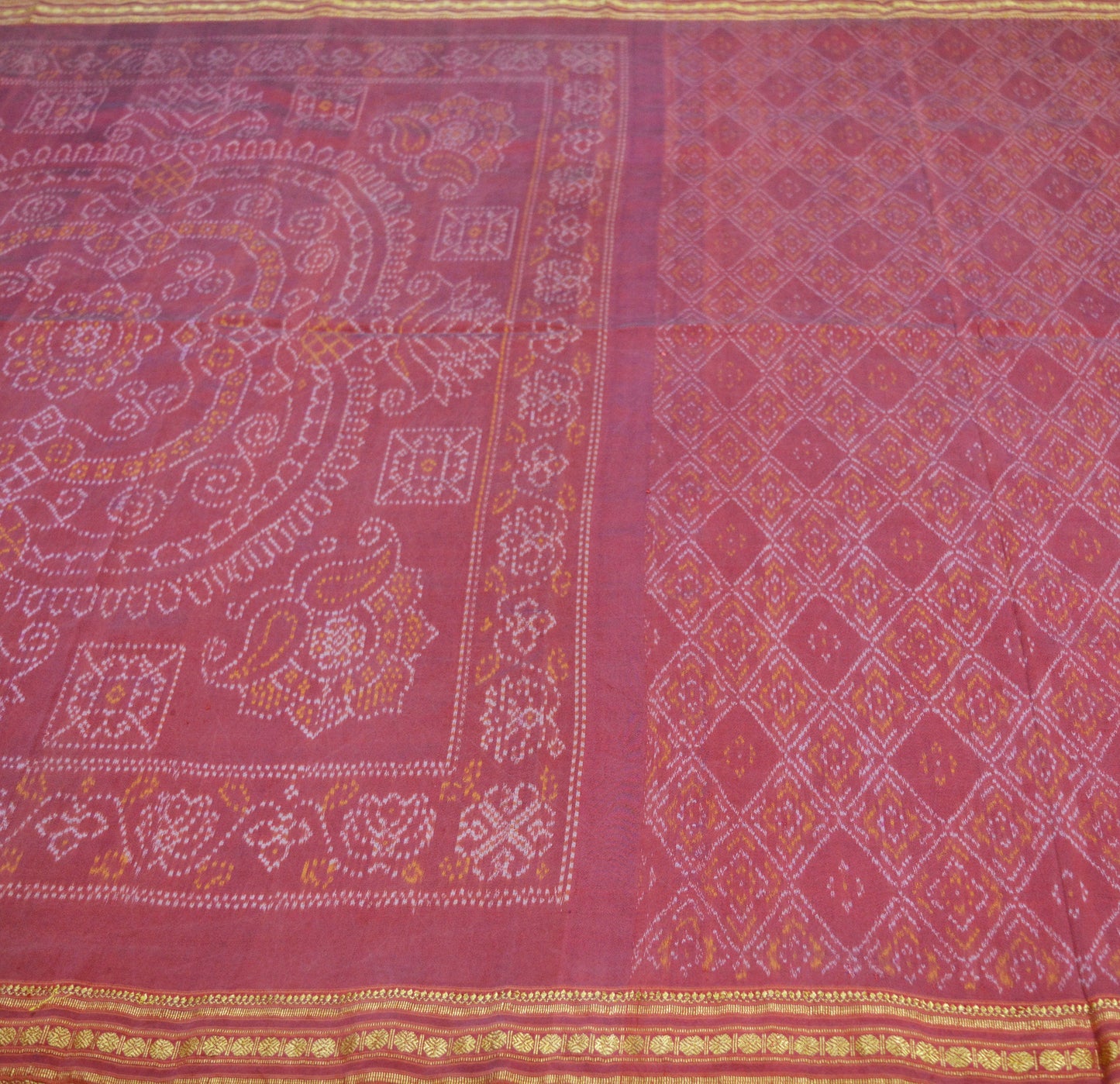 Indian Vintage Maroon Pure Silk Hand Woven Ikat Saree Indian Sari Craft Fabric 5Yard Zari Ethnic Premium Saree