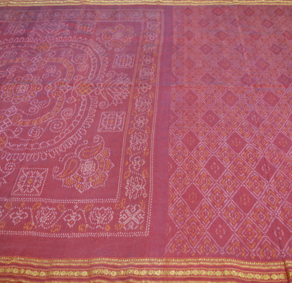 Indian Vintage Maroon Pure Silk Hand Woven Ikat Saree Indian Sari Craft Fabric 5Yard Zari Ethnic Premium Saree