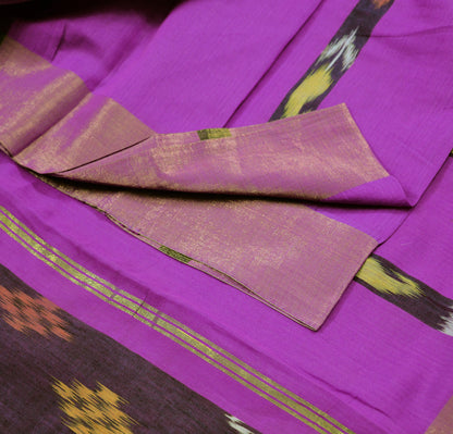 Indian Vintage Purple Hand woven Sambalpuri Ikat sari Saree Blend Cotton Indian Sari Fabric 5Yard Craft Ethnic Zari Border