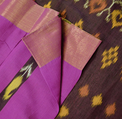 Indian Vintage Purple Hand woven Sambalpuri Ikat sari Saree Blend Cotton Indian Sari Fabric 5Yard Craft Ethnic Zari Border