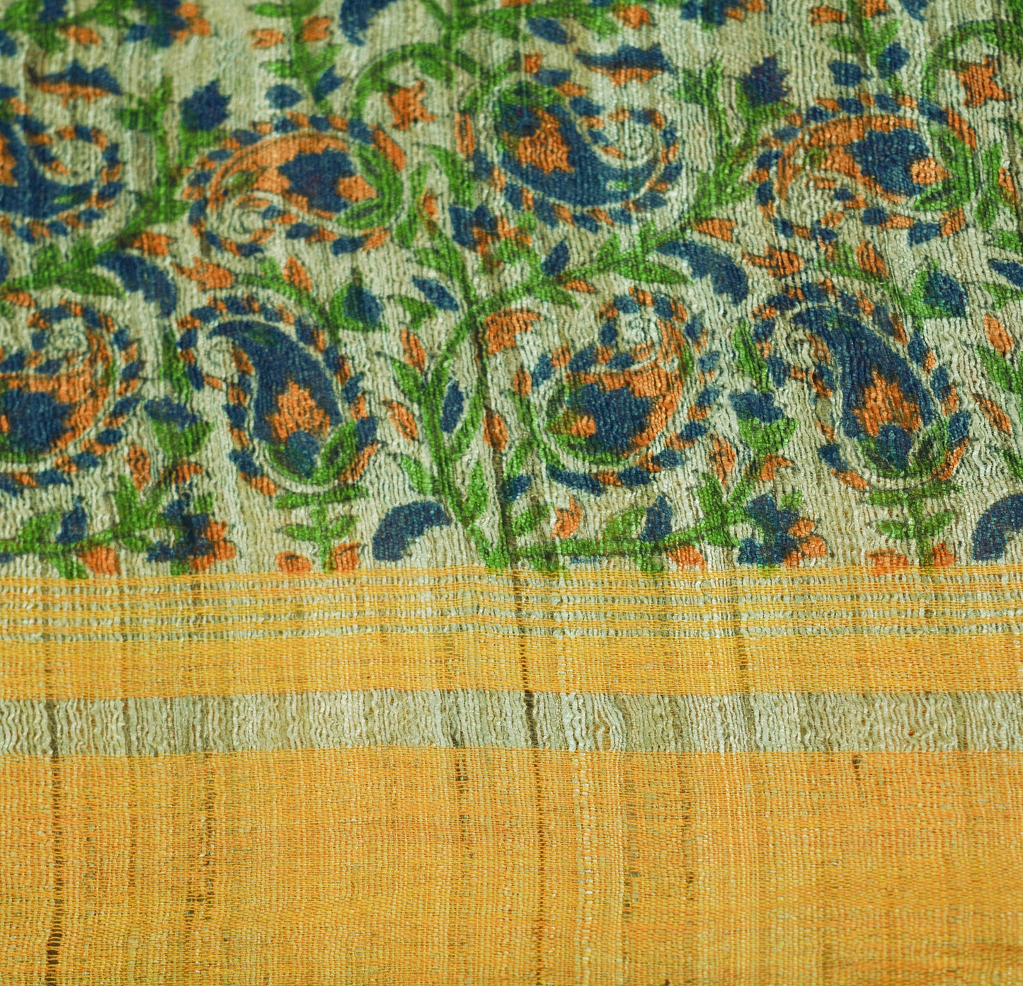 Indian Vintage Beige & Saffron Saree Pure Khadi Silk Handloom Indian Sari Craft Fabric 5yard Ethnic Wear Sari