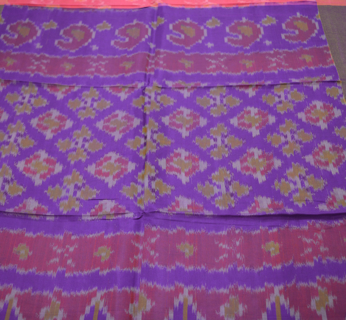 Indian Vintage Purple & Pink Saree Pure Silk Hand Woven Ikat Patola Indian Sari Fabric 5Yard Craft Ethnic Zari Border