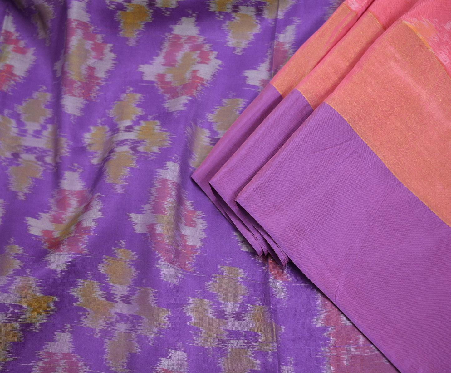 Indian Vintage Purple & Pink Saree Pure Silk Hand Woven Ikat Patola Indian Sari Fabric 5Yard Craft Ethnic Zari Border