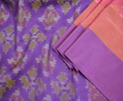 Indian Vintage Purple & Pink Saree Pure Silk Hand Woven Ikat Patola Indian Sari Fabric 5Yard Craft Ethnic Zari Border