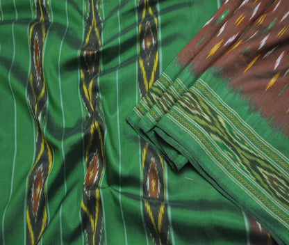 Indian Vintage Green & Maroon Pure Silk Hand Woven Ikat Saree Indian Sari Fabric 5Yard Craft Ethnic Premium Sari Zari