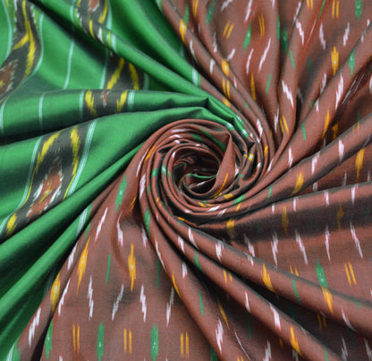 Indian Vintage Green & Maroon Pure Silk Hand Woven Ikat Saree Indian Sari Fabric 5Yard Craft Ethnic Premium Sari Zari