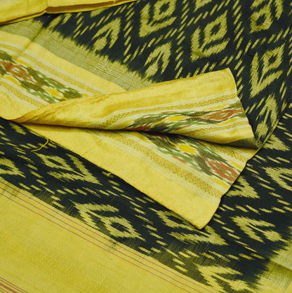 Indian Vintage Black & Yellow Pochampally Silk Saree Pure Silk Hand Woven Ikat Patola Indian Sari Fabric 5Yard Craft Ethnic Zari Border