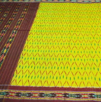 Indian Vintage Yellow & Maroon Pochampally Silk Saree Pure Silk Hand Woven Ikat Patola Indian Sari Fabric 5Yard Craft Ethnic Zari Border