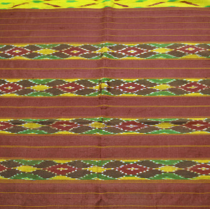 Indian Vintage Yellow & Maroon Pochampally Silk Saree Pure Silk Hand Woven Ikat Patola Indian Sari Fabric 5Yard Craft Ethnic Zari Border