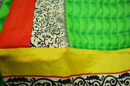 Indian Vintage Sari Green Pure Silk Printed Saree Craft Fabric 5yd Sewing Quilting DressMaking Soft Floral Design