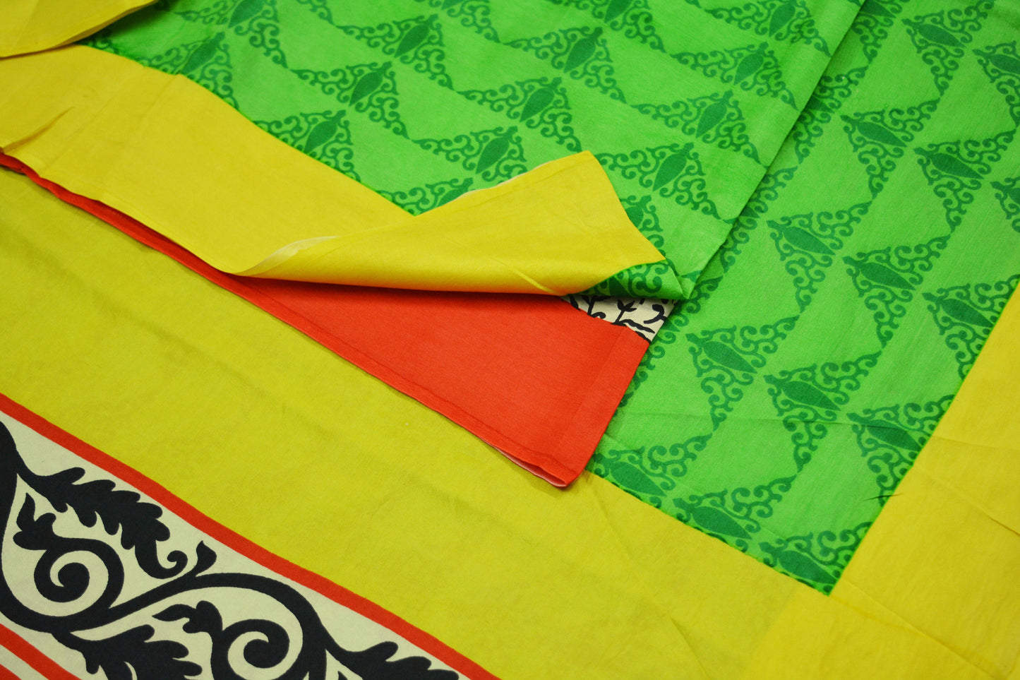 Indian Vintage Sari Green Pure Silk Printed Saree Craft Fabric 5yd Sewing Quilting DressMaking Soft Floral Design