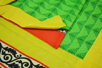 Indian Vintage Sari Green Pure Silk Printed Saree Craft Fabric 5yd Sewing Quilting DressMaking Soft Floral Design