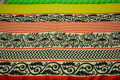Indian Vintage Sari Green Pure Silk Printed Saree Craft Fabric 5yd Sewing Quilting DressMaking Soft Floral Design