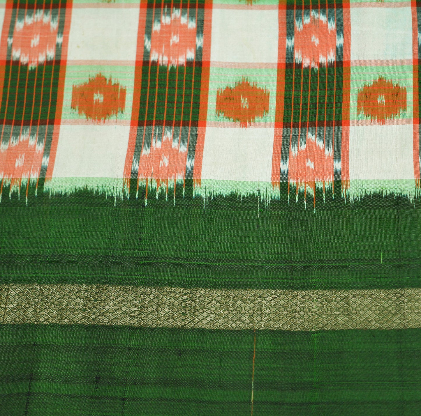 Indian Vintage Green Saree Pure Silk Patan Patola Hand Woven Ikat Indian Sari Fabric 5Yard Craft Ethnic Zari Border