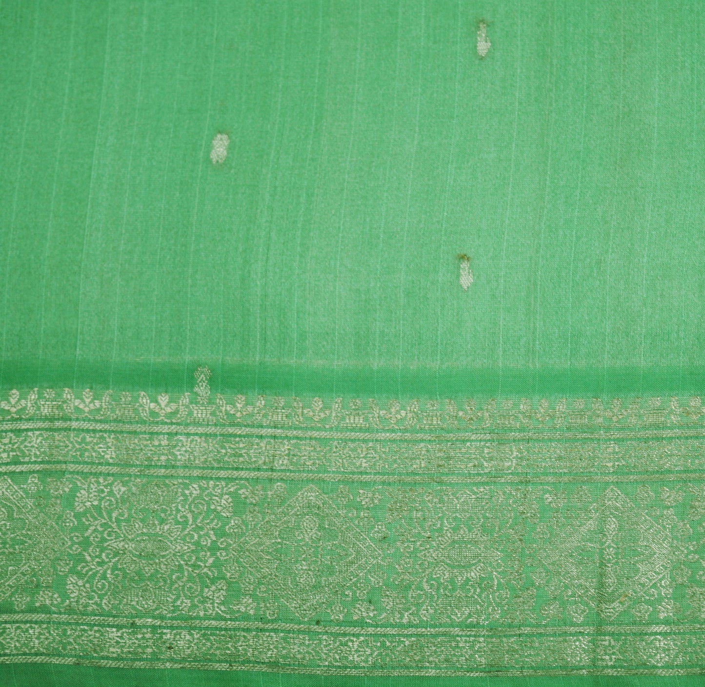 Indian Vintage Sari Heavy Saree Pure Silk Woven Banarasi Brocade Green 5Yard Golden Zari Floral