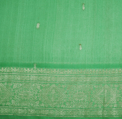 Indian Vintage Sari Heavy Saree Pure Silk Woven Banarasi Brocade Green 5Yard Golden Zari Floral