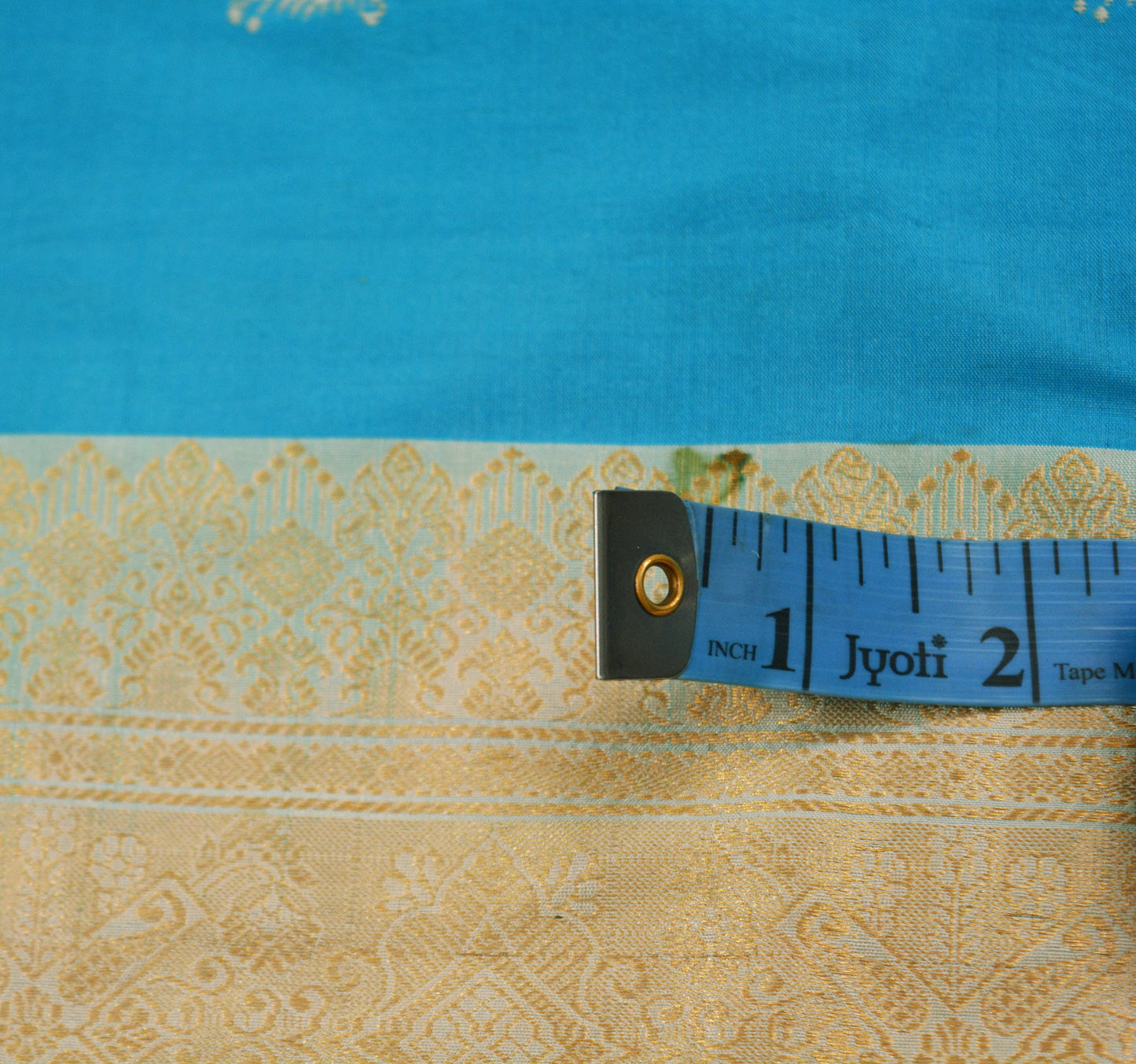 Indian Vintage Sari Heavy Blue Pure Silk Woven Brocade Saree 5Yard Golden Zari Floral