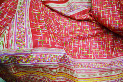 Indian Vintage Sari Red 100% Pure Silk Printed Saree Fabric 6yard Sewing Craft DressMaking  Soft Floral