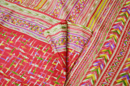 Indian Vintage Sari Red 100% Pure Silk Printed Saree Fabric 6yard Sewing Craft DressMaking  Soft Floral