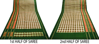 Indian Vintage Green Saree Pure Silk Patan Patola Hand Woven Ikat Indian Sari Fabric 5Yard Craft Ethnic Zari Border