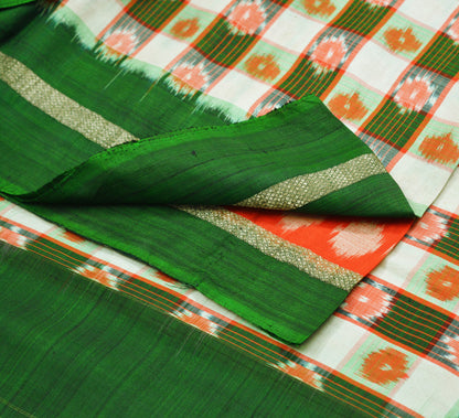 Indian Vintage Green Saree Pure Silk Patan Patola Hand Woven Ikat Indian Sari Fabric 5Yard Craft Ethnic Zari Border