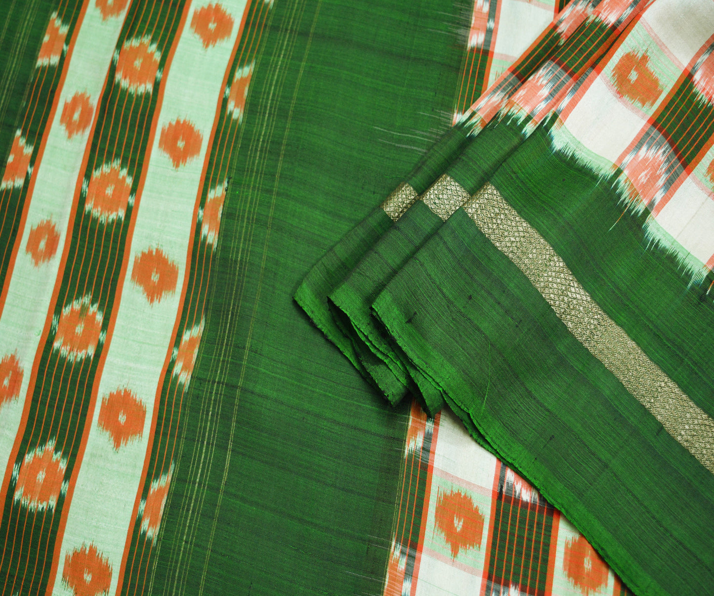 Indian Vintage Green Saree Pure Silk Patan Patola Hand Woven Ikat Indian Sari Fabric 5Yard Craft Ethnic Zari Border