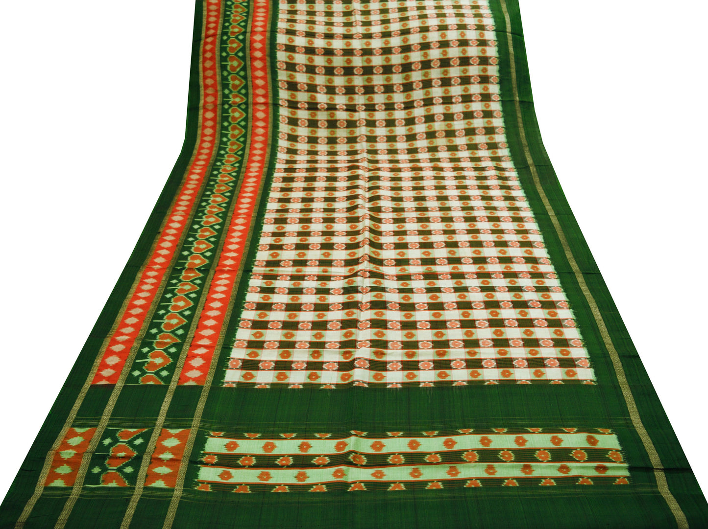 Indian Vintage Green Saree Pure Silk Patan Patola Hand Woven Ikat Indian Sari Fabric 5Yard Craft Ethnic Zari Border