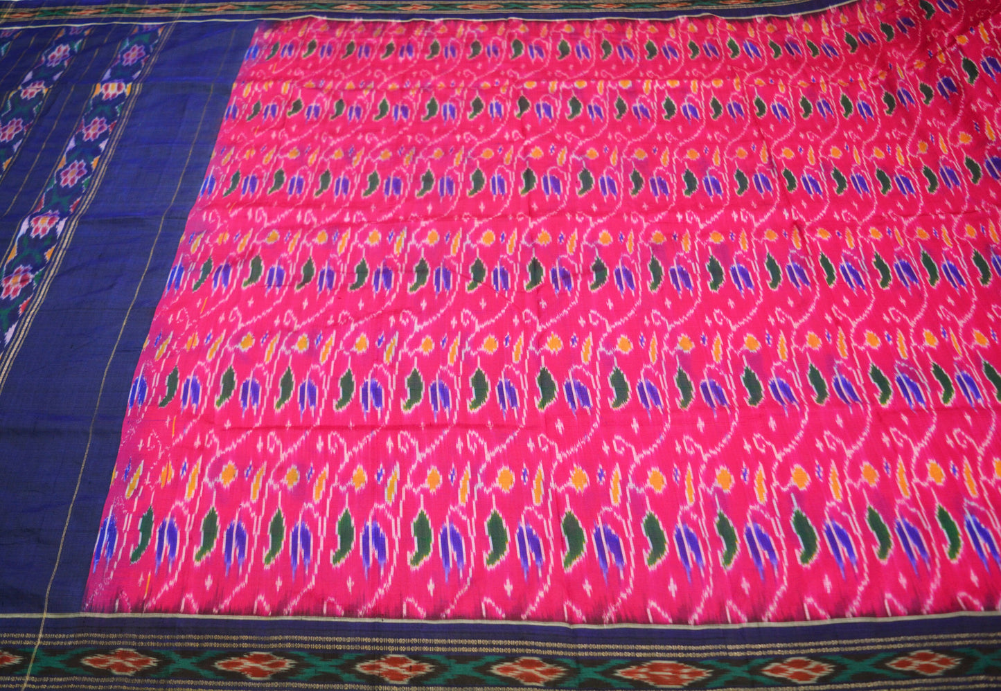 Indian Vintage Pink Pochampally Silk Saree Pure Silk Hand Woven Ikat Patola Indian Sari Fabric 5Yard Craft Ethnic Zari Border