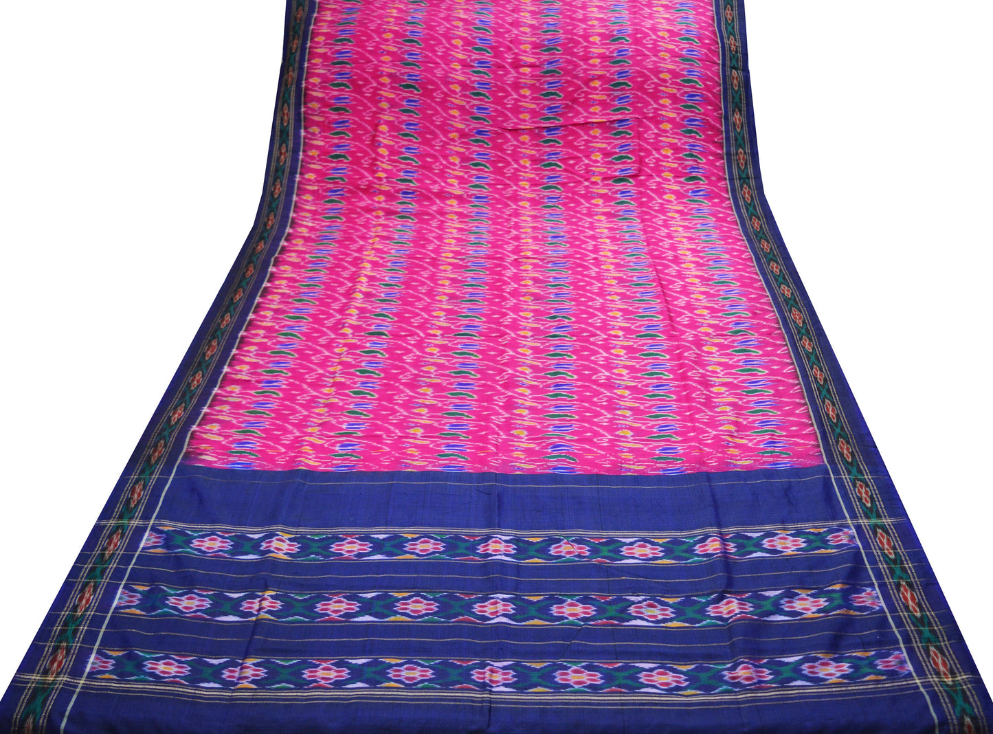 Indian Vintage Pink Pochampally Silk Saree Pure Silk Hand Woven Ikat Patola Indian Sari Fabric 5Yard Craft Ethnic Zari Border