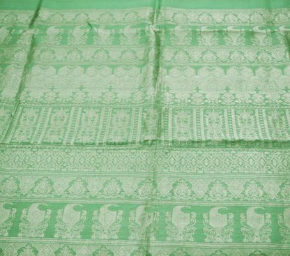 Indian Vintage Sari Heavy Saree Pure Silk Woven Banarasi Brocade Green 5Yard Golden Zari Floral