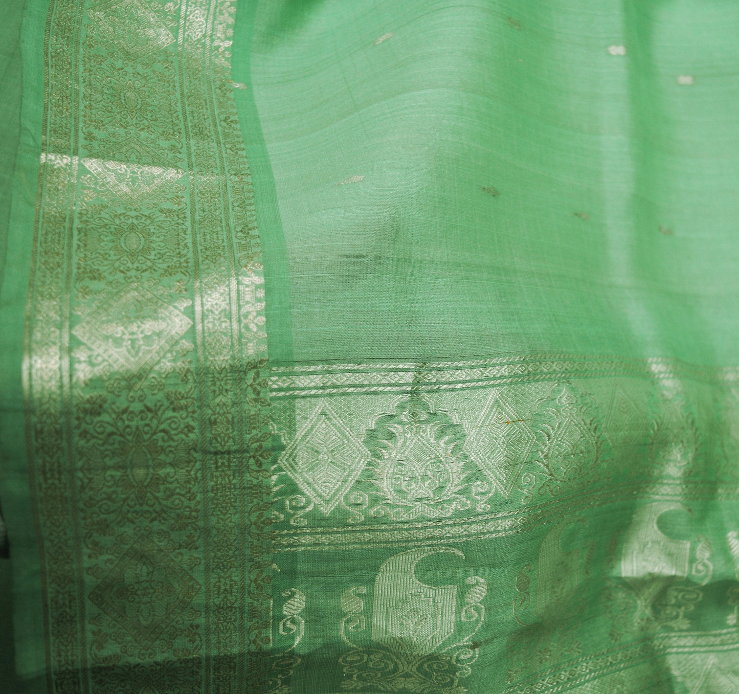 Indian Vintage Sari Heavy Saree Pure Silk Woven Banarasi Brocade Green 5Yard Golden Zari Floral