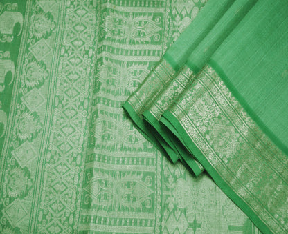 Indian Vintage Sari Heavy Saree Pure Silk Woven Banarasi Brocade Green 5Yard Golden Zari Floral