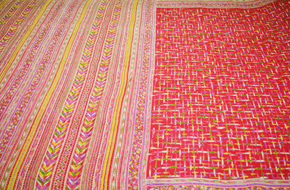 Indian Vintage Sari Red 100% Pure Silk Printed Saree Fabric 6yard Sewing Craft DressMaking  Soft Floral