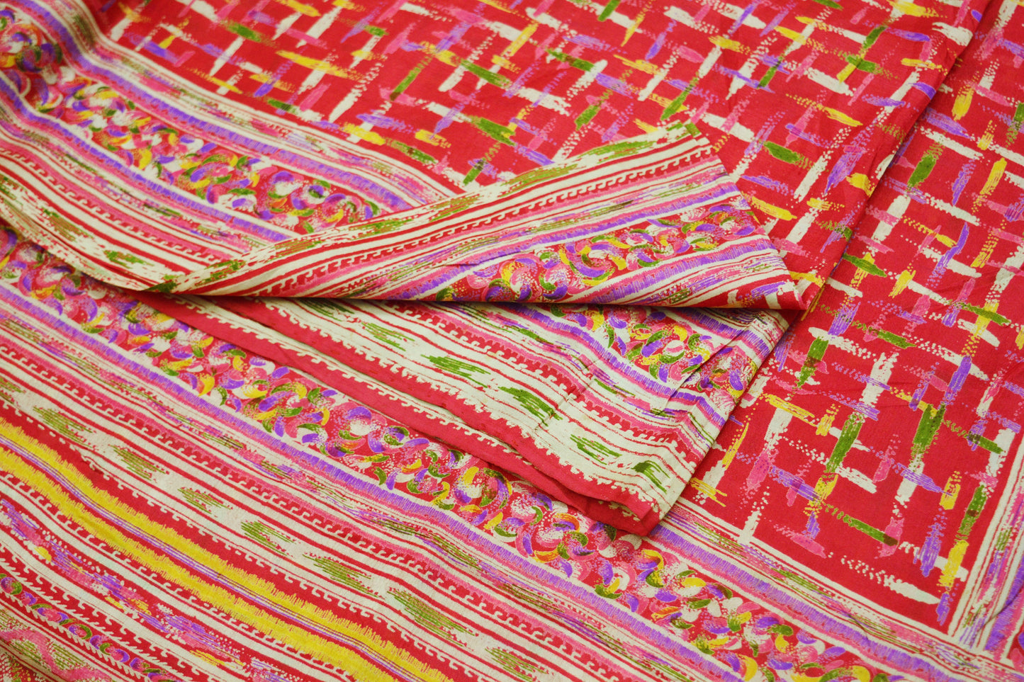 Indian Vintage Sari Red 100% Pure Silk Printed Saree Fabric 6yard Sewing Craft DressMaking  Soft Floral