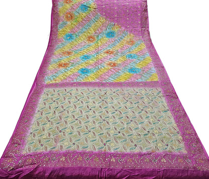 Indian Vintage Sari Pure Tussar Silk Hand Embroidered Sarees Fabric 5Yard Sewing Ethnic