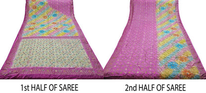 Indian Vintage Sari Pure Tussar Silk Hand Embroidered Sarees Fabric 5Yard Sewing Ethnic