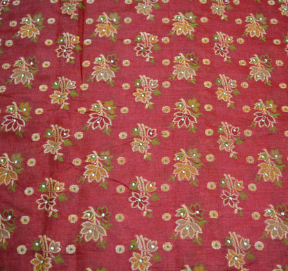 Indian Vintage Sari Red Pure Tussar Silk Hand Woven Sarees Fabric 5Yard Sewing Ethnic Floral
