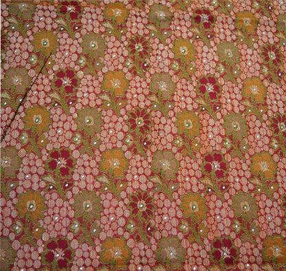Indian Vintage Sari Red Pure Tussar Silk Hand Woven Sarees Fabric 5Yard Sewing Ethnic Floral