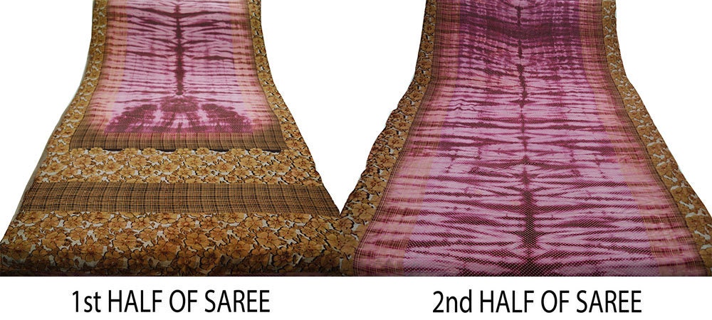 Indian Vintage  Sari Pure Crepe Silk Tie-Dye Printed Saree 5yard Sewing Ethnic Wrap