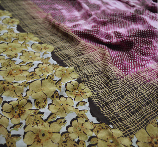 Indian Vintage  Sari Pure Crepe Silk Tie-Dye Printed Saree 5yard Sewing Ethnic Wrap