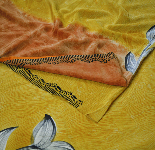 Indian Vintage Sari Pure Crepe Silk Printed Saree Craft Fabric 5yd Sewing Floral Wrap